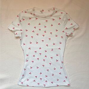 white cherry print women’s top